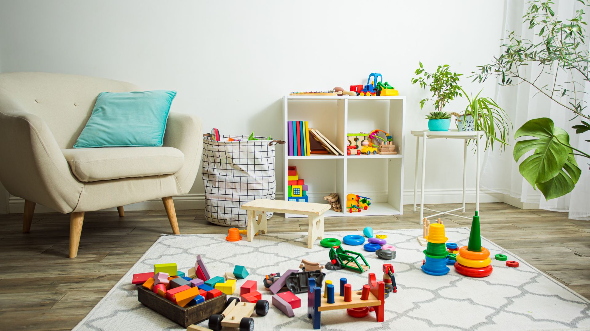 Cozy playroom with toys and plants