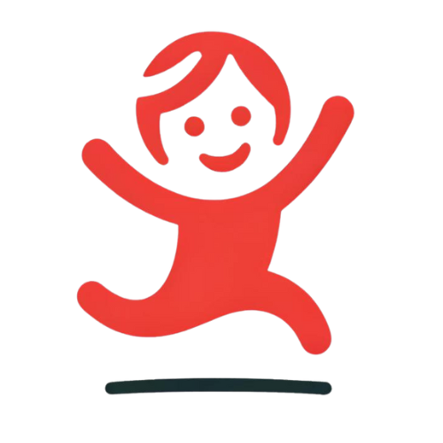 Red smiling stick figure jumping joyfully.