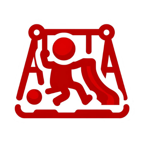 Red playground icon with slide and child