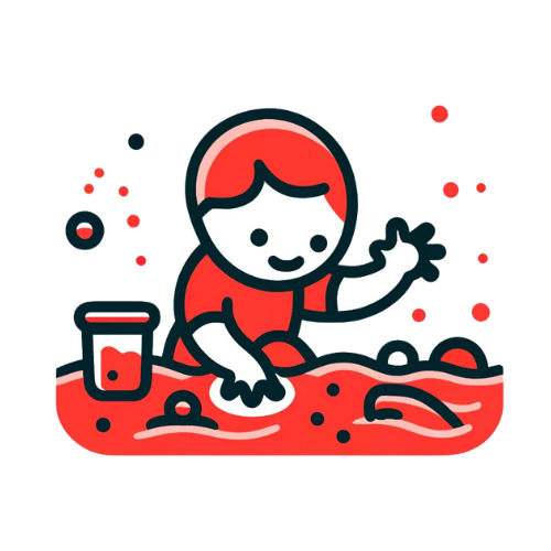 Child playing with red slime