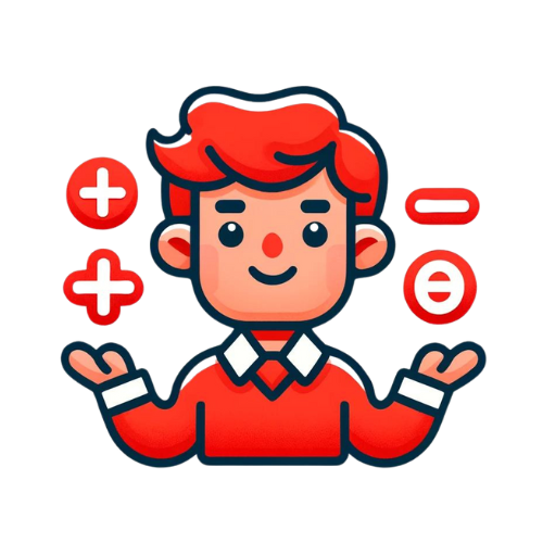 Cartoon of boy learning math signs.