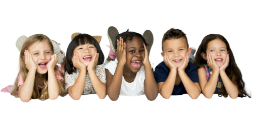 Diverse children smiling and laying on the ground